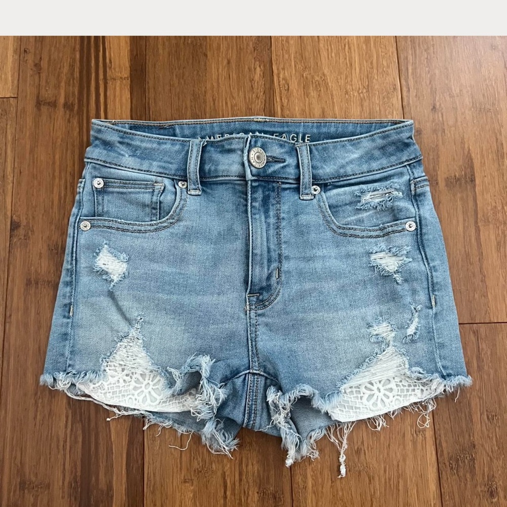 American Eagle Outfitters Light Blue Distressed Jean Shorts